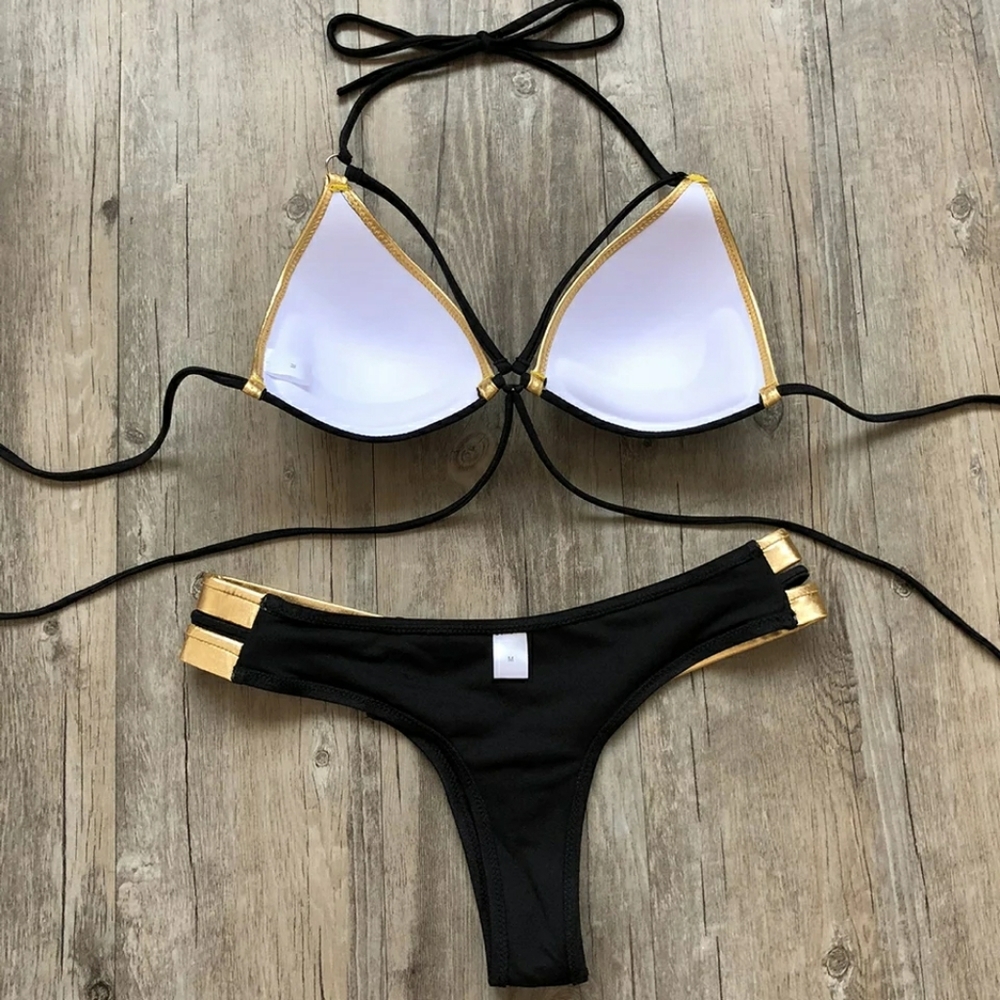 Metallic Strappy Bandage Push-Up Bikini - Picture 4 of 6